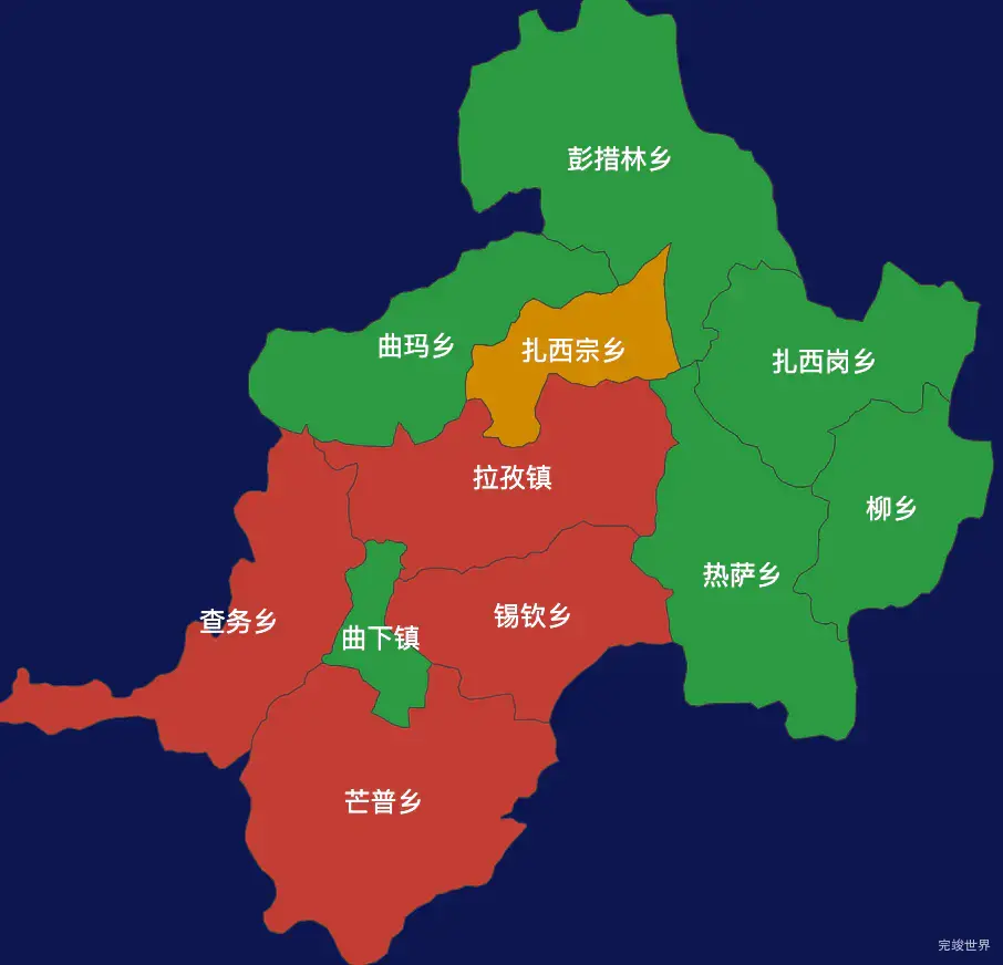 echarts日喀则市拉孜县geoJson地图定义颜色