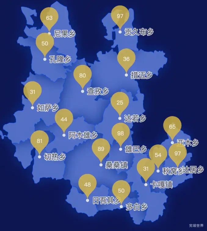 echarts日喀则市昂仁县geoJson地图水滴状气泡图