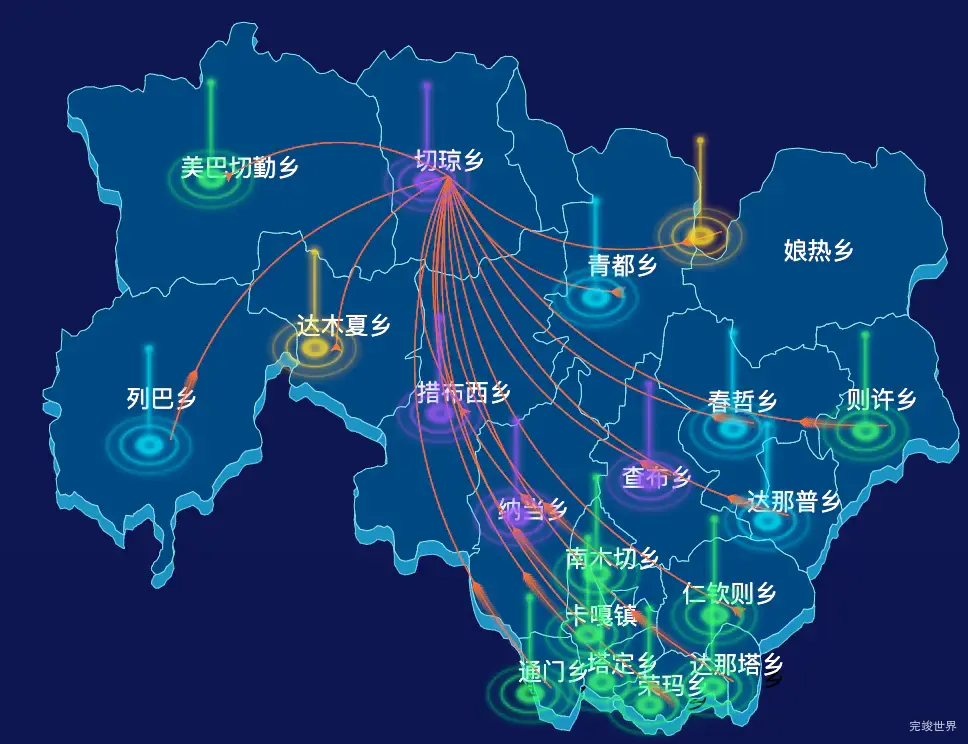 echarts日喀则市谢通门县geoJson地图飞线图