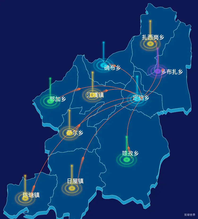 echarts日喀则市定结县geoJson地图迁徙图