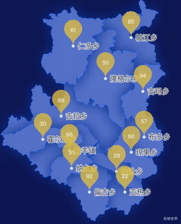 echarts日喀则市仲巴县geoJson地图水滴状气泡图