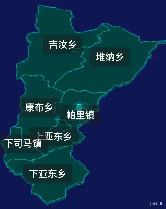 threejs日喀则市亚东县geoJson地图3d地图CSS2D外加旋转棱锥