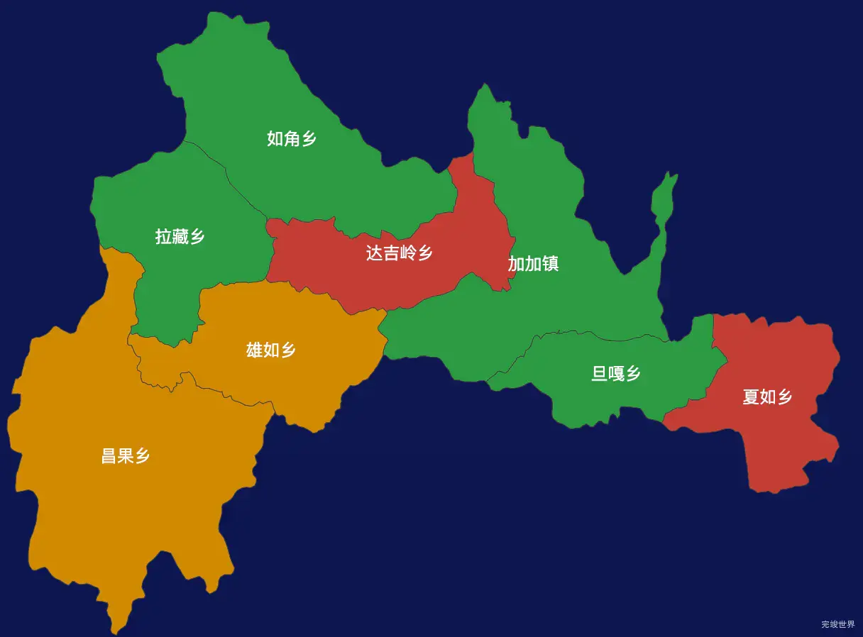 echarts日喀则市萨嘎县geoJson地图定义颜色