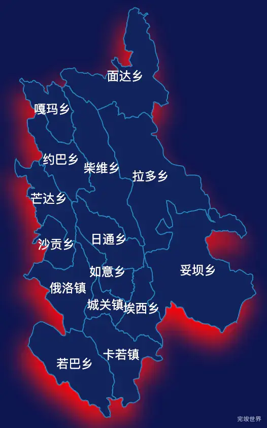 echarts昌都市卡若区geoJson地图阴影