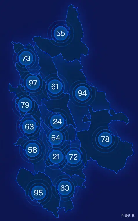 echarts昌都市卡若区geoJson地图圆形波纹状气泡图