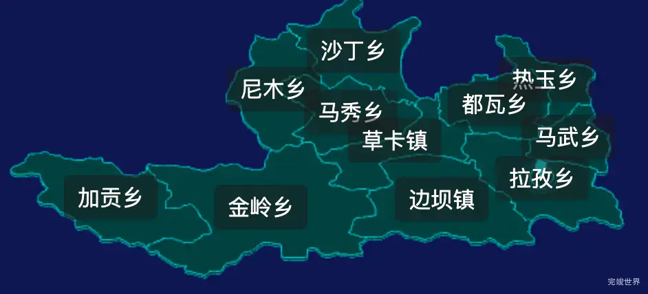 threejs昌都市边坝县geoJson地图3d地图CSS2D外加旋转棱锥