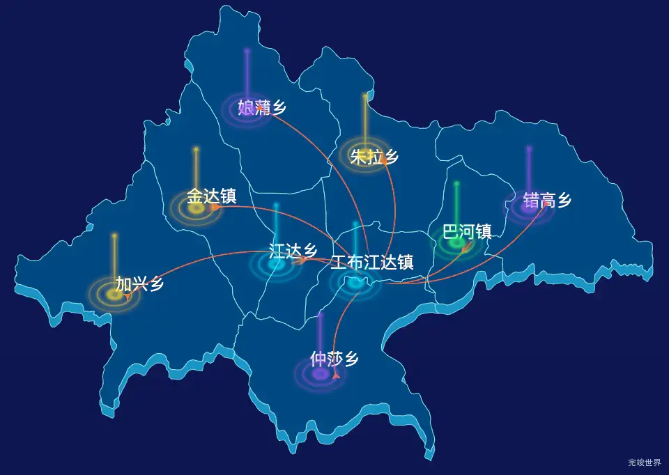 echarts林芝市工布江达县geoJson地图飞线图