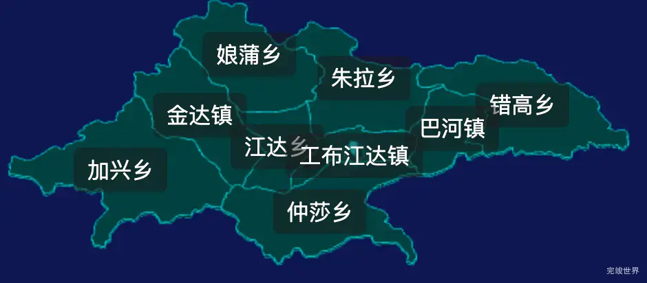 threejs林芝市工布江达县geoJson地图3d地图CSS2D外加旋转棱锥