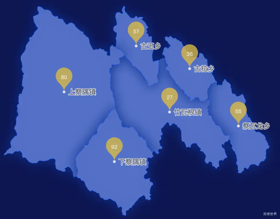 echarts林芝市察隅县geoJson地图水滴状气泡图