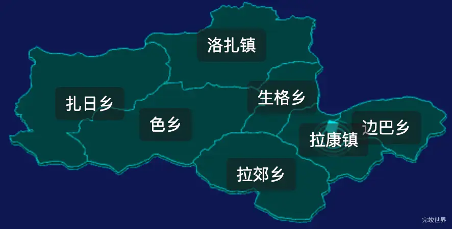 threejs山南市洛扎县geoJson地图3d地图CSS2D外加旋转棱锥