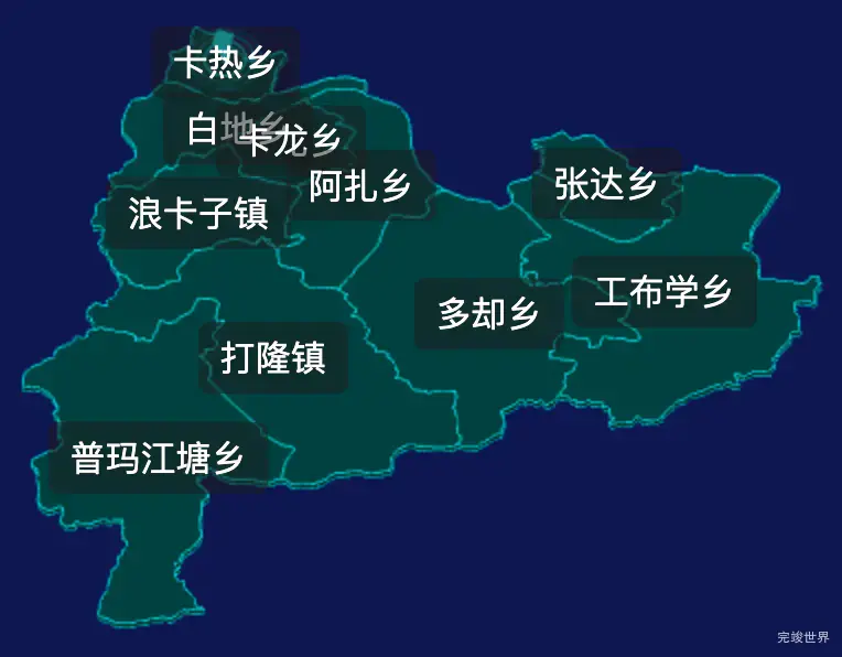 threejs山南市浪卡子县geoJson地图3d地图CSS2D外加旋转棱锥