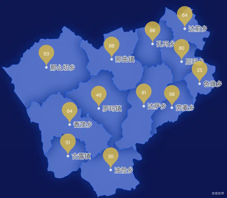 echarts那曲市色尼区geoJson地图水滴状气泡图