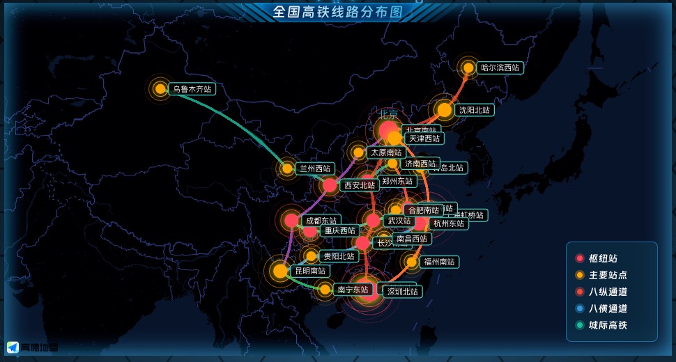 全国高铁线路分布图